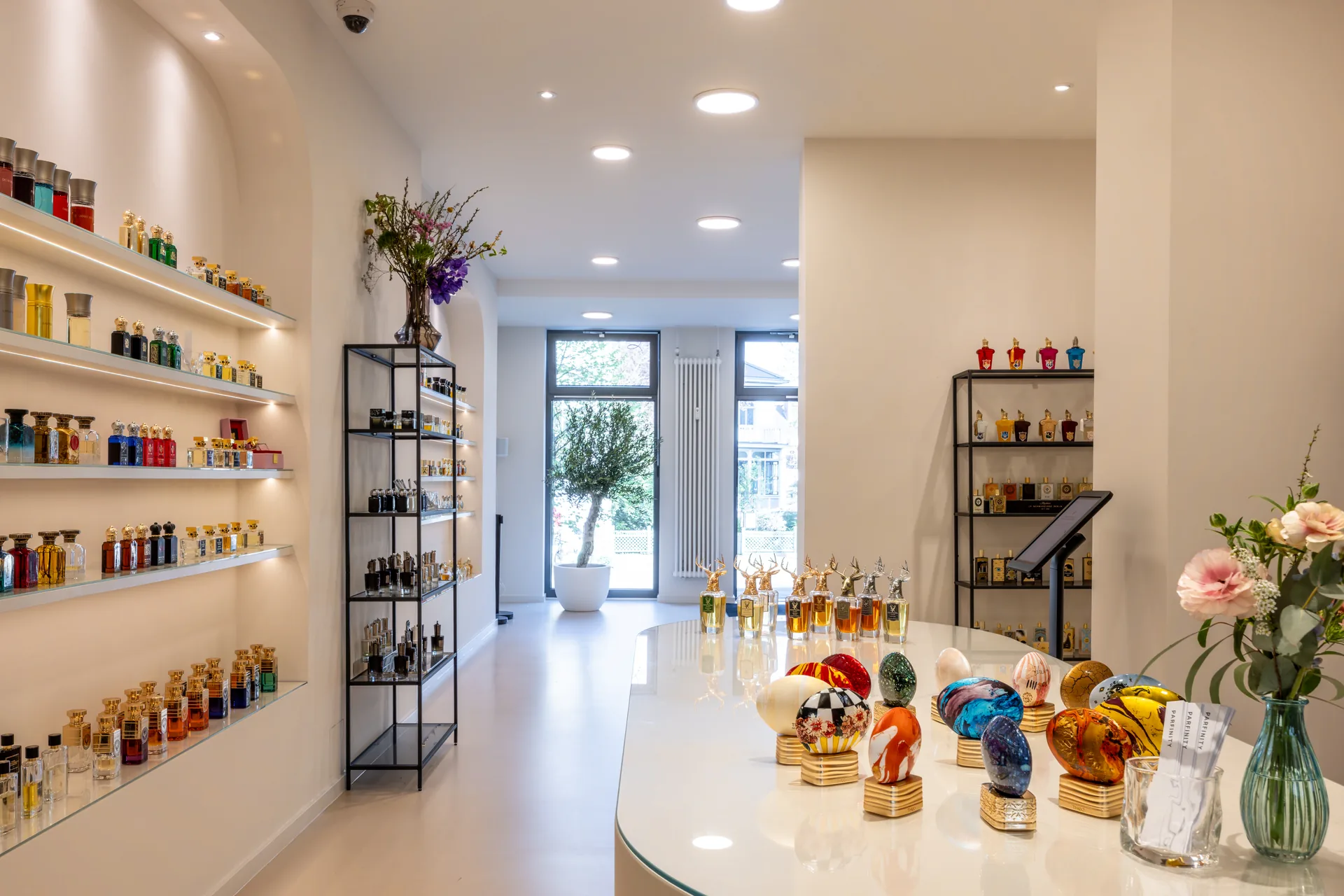 Shelves of niche fragrances at Parfinity